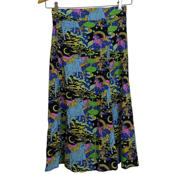 Nooworks Slip Skirt Unicorn Womens XS Multi Midi Elastic Slit Rainbow Novelty - Picture 1 of 8